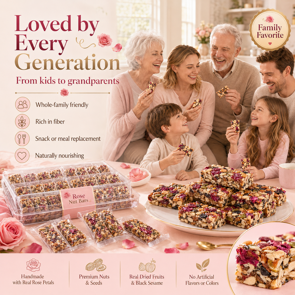 🌹Rose Eight-Treasure Nut Bars | Handmade Rose Petal Nut Snack with Nuts & Dried Fruits-H