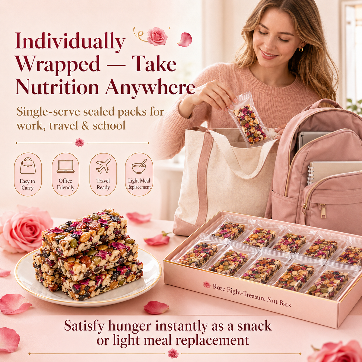 🌹Rose Eight-Treasure Nut Bars | Handmade Rose Petal Nut Snack with Nuts & Dried Fruits-H